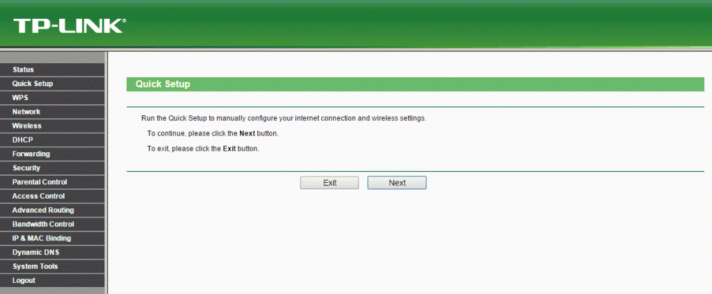 TP-Link default setup screen