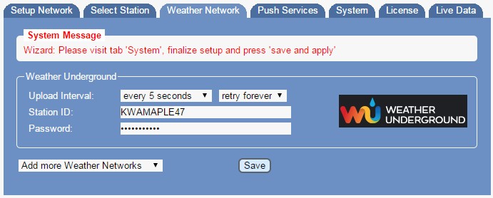 MeteoBridge "Weather Network" tab