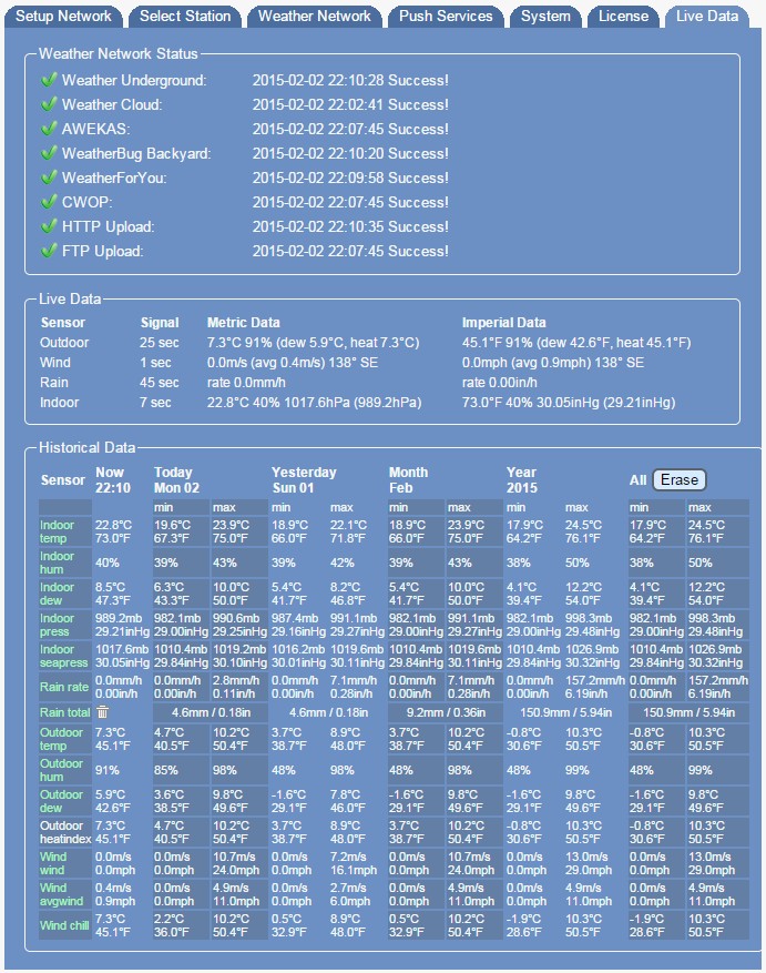 MeteoBridge "Live Data" tab