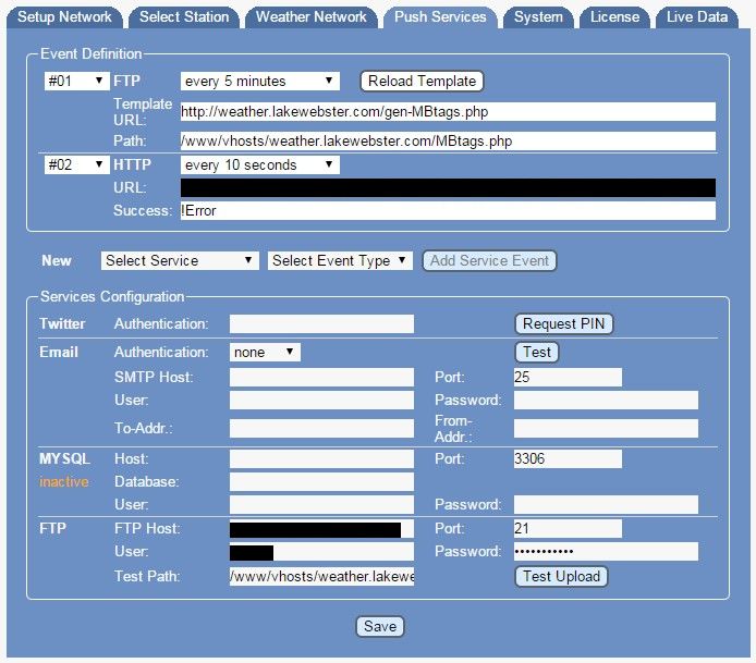 MeteoBridge "Push Services" tab