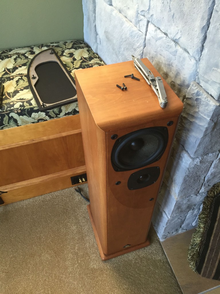 Removing the Castle Severn's woofer from the cabinet.