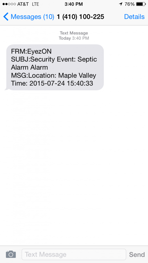 This is the text I get when the septic alarm is tripped.