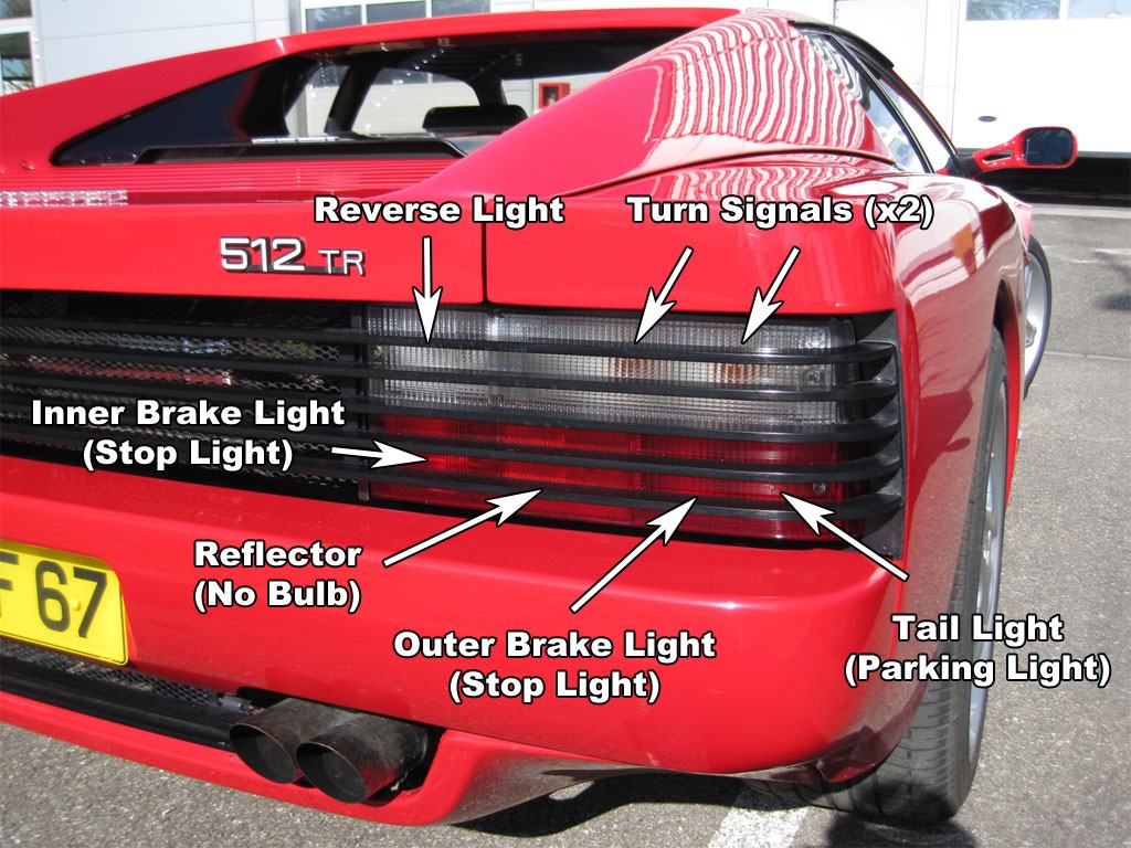 Ferrari 512 TR rear lights with labels