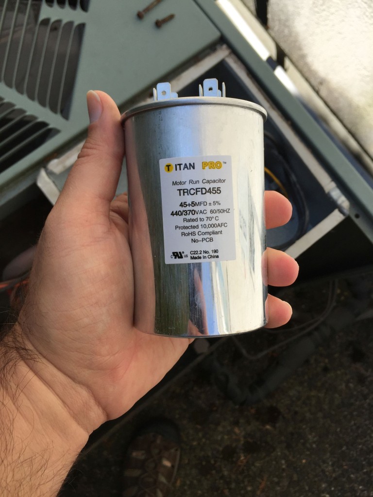 Replacement dual capacitor ready to install.