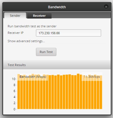 Bandwidth tool results using a public iPerf3 server