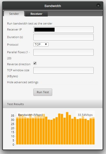 Running the Bandwidth tool against a private iPerf3 server on the WAN