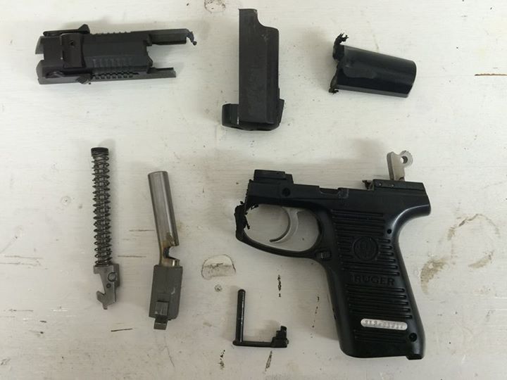 Steve Elliot's destroyed Ruger 9mm pistol