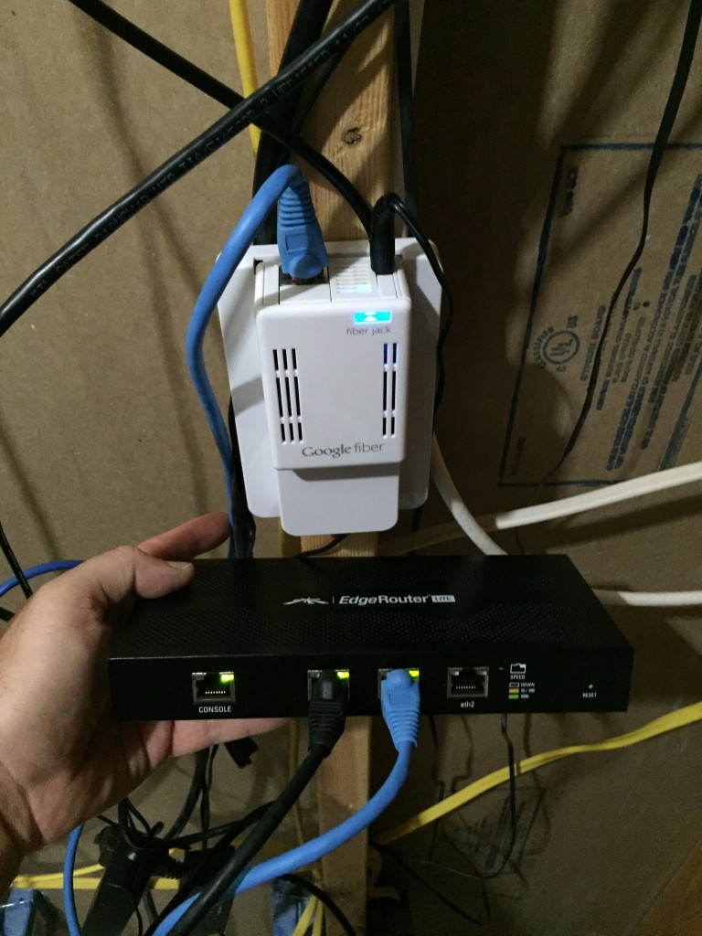 EdgeRouter Lite connected to the Google Fiber Jack