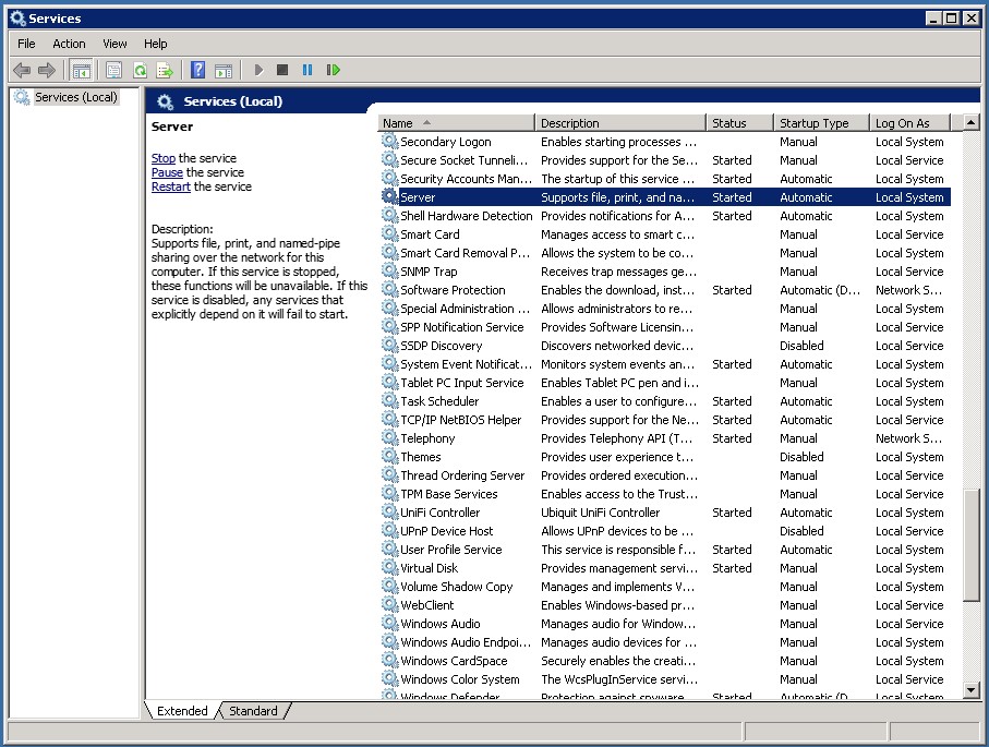 Restarting the Server service from the Control Panel was a workaround