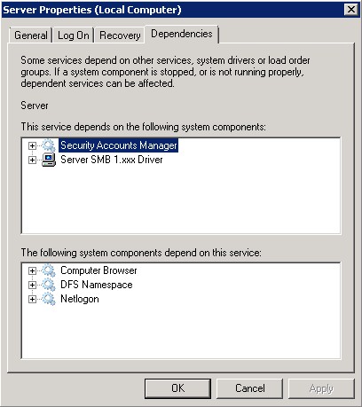 Existing Server service dependencies