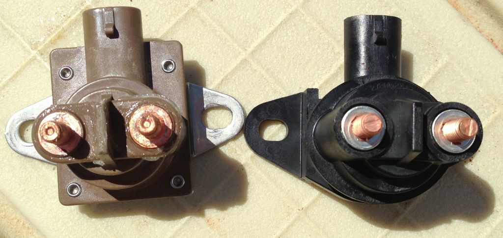 Old style Sea Doo solenoid next to the upgraded version