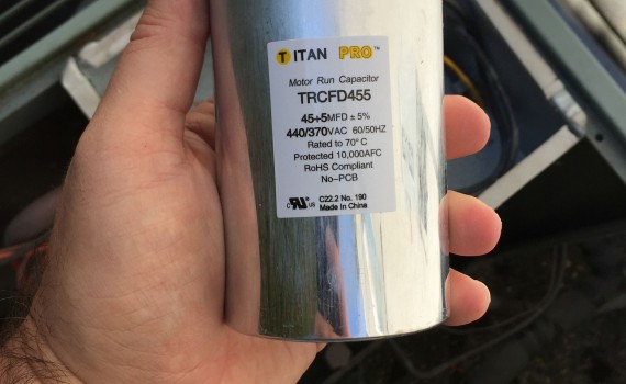 Replacement dual capacitor ready to install.
