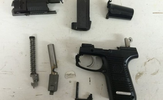 Steve Elliot's destroyed Ruger 9mm pistol