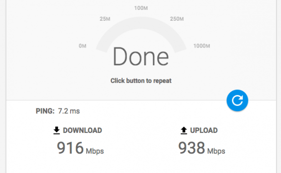 Google Fiber speed test of EdgeRouter Lite